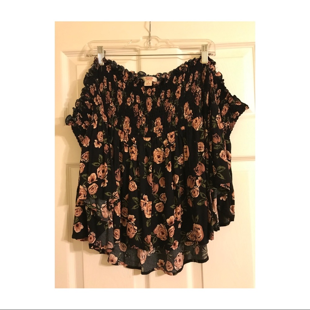 Off the Shoulder Black Floral Flowy Top